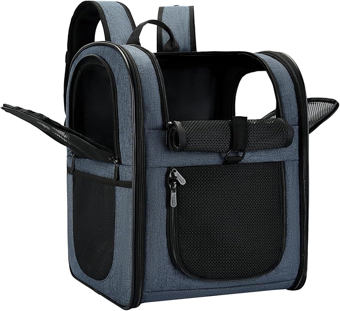 Apollo Walker Dog & Cat Carrier Backpack for 4-15lb Pets - Ventilated Safe Design with Padded Back Support, Breathable Mesh Pet Backpack for Hiking, Travel, Outdoor (Navy)-PawvioPets