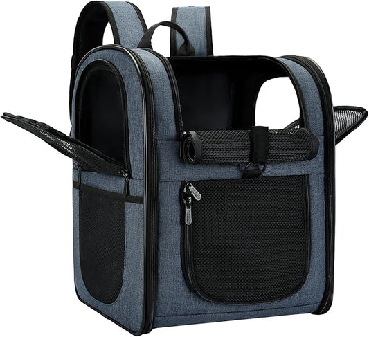 Apollo Walker Dog & Cat Carrier Backpack for 4-15lb Pets - Ventilated Safe Design with Padded Back Support, Breathable Mesh Pet Backpack for Hiking, Travel, Outdoor (Navy)-PawvioPets