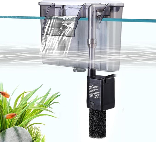 AQQA Quiet 20-30 Gallon Fish Tank Filters - Auto Start Hang on Back Aquarium Filter, 6W/ 8W Adjustable Flow, Deodorization Decontamination Filter System AQ168 (6W 158GPH)-PawvioPets