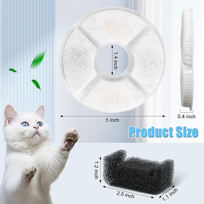 Cat Fountain Filter, 16 Pcs Cat Water Fountain Filters Replacement, 3-Filtration System Round Carbon Filters Compatible with 81oz / 2.4L Round Automatic Pet Dog Water Fountain Dispenser-PawvioPets