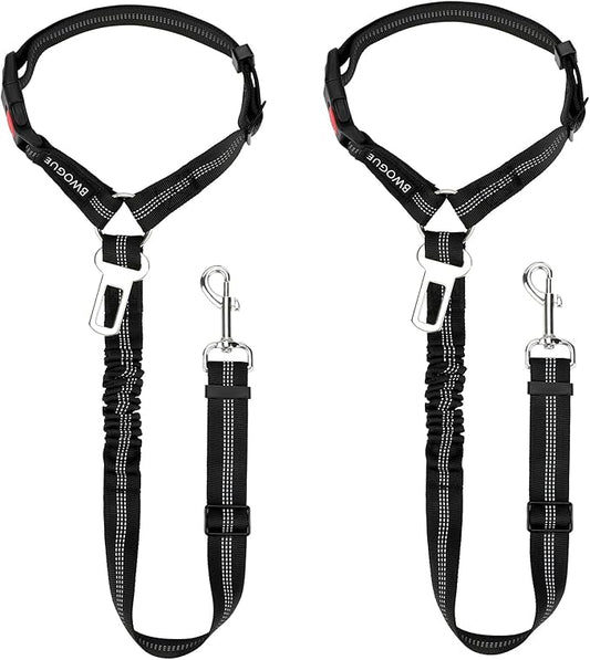 BWOGUE 2 Piece Dog Seat Belt for Car with Elastic Bungee Buffer Safety Seatbelt Car Headrest Restraint Wear Adjustable Metal Buckle Harness in Vehicle Travel for Pet-PawvioPets