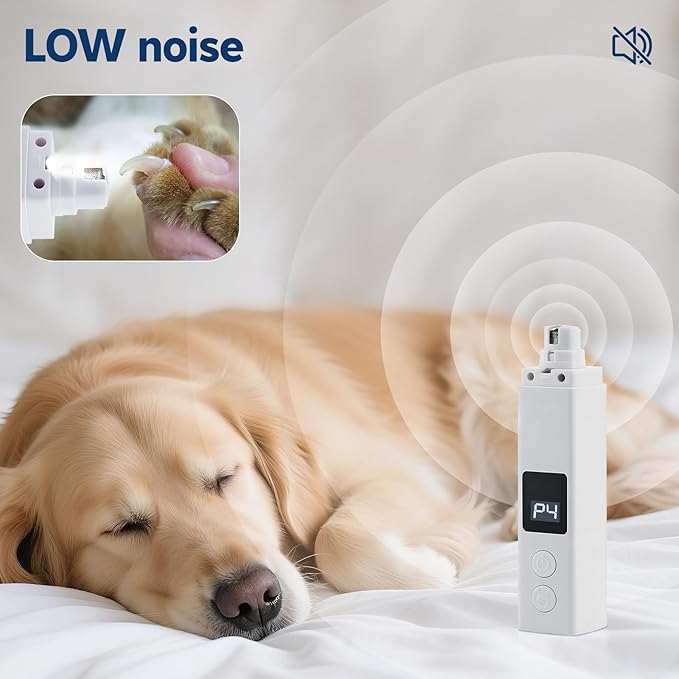 Dog Nail Grinder with 4-Speeds,Pet Claw Trimmers with 2 Modes Lighting UV, Nail Clippers for Small Medium and Large Dogs and Cats, Animal Nail Care,Grooming (White)-PawvioPets