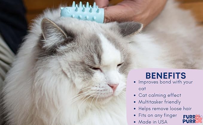 Furr&Purr Cat Brush, Scratcher, and Massager - Indoor Cat Calming Care with Face Scratcher, Finger Brush (3-Pack, Made in USA)-PawvioPets