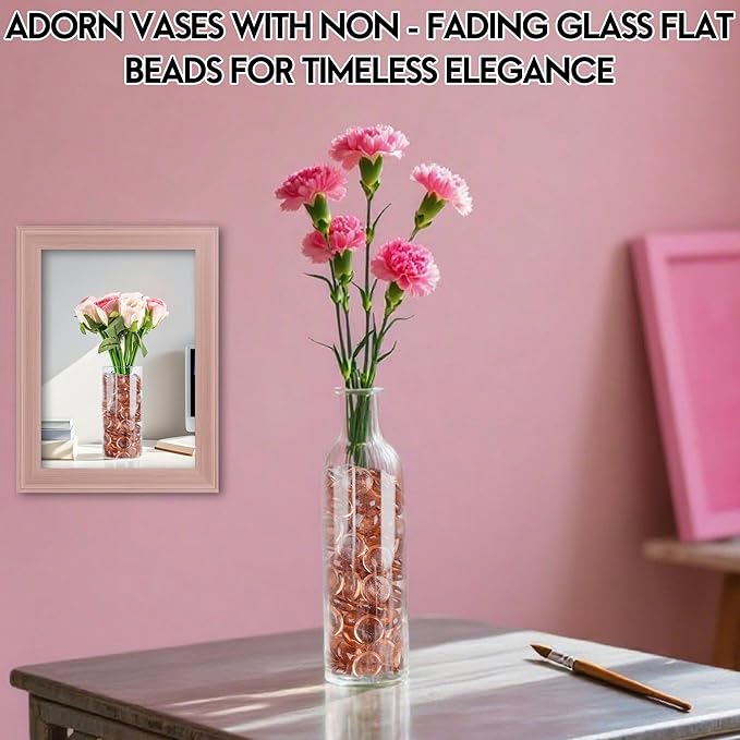 Glass Marbles, 0.97 LB Transparent and Smooth Flat Glass Beads for Vases, Mosaic Gem Pebbles for Aquarium Decor, Floral Arrangements, Mancala Stones, Vase Filler and Crafts, Pink-PawvioPets