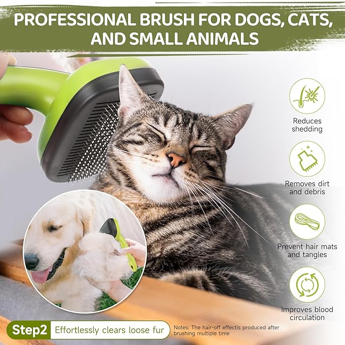Dog Brush Kit – 3 PCS Grooming Set with Self-Cleaning Brush, Undercoat Rake & Pet Bath Brush. Great for Shedding, Tangles & Dirt Removal – Ideal for Long & Short Haired Dogs & Cats, Green-PawvioPets