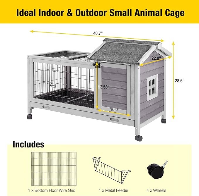 Aivituvin Rabbit Hutch Indoor Bunny Cage Outdoor Bunny House with Wire Floor Leakproof Plastic Tray-PawvioPets