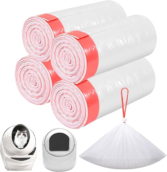 80 Count Thicken Cat Litter Box Liners for Automatic Cat Litter Box and Litter-Robot 4/3, Heavy-Duty Drawstring Kitten Litter Drawer Liners Disposable 25" x 16"-PawvioPets