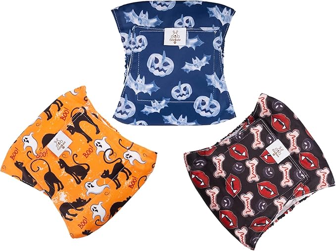 CuteBone Halloween Male Dog Diapers Belly Bands 3 Pack for Male Dogs Wraps Washable Doggie Pants DM22M-PawvioPets