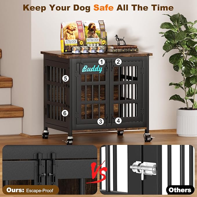 EasyCom Heavy Duty Dog Kennel Indoor with Name Tag, 27" Dog Crate Furniture for Small Dogs, Double-Doors Sturdy Metal Dog Cage for Anxiety Dog-PawvioPets