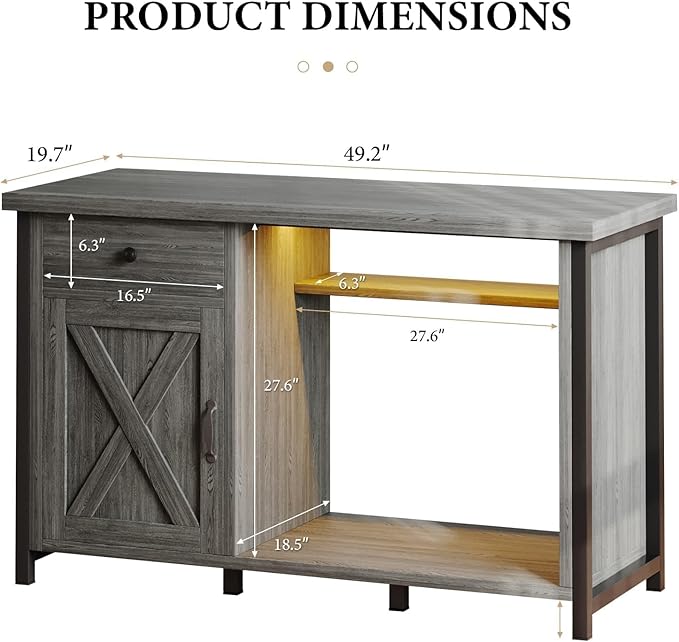 4ever2buy 55 Gallon Fish Tank Stand with LED Light & Power Outlets, 55-75 Gallon Aquarium Stand with Drawer & Barn Door, Cabinet for Fish Tank Accessories Storage for Reptile Tank, Turtle Tank, Gray-PawvioPets