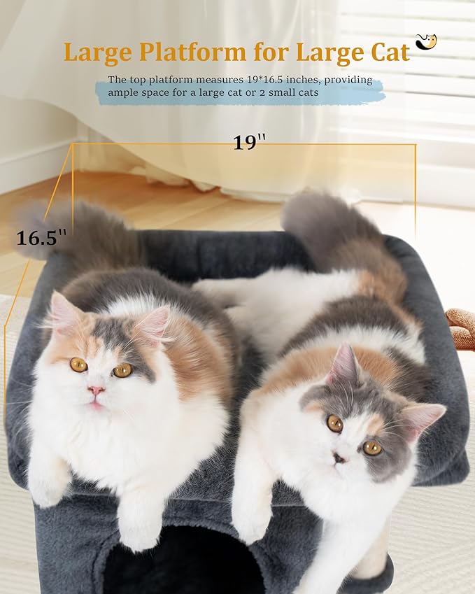 24in Cat Tree Tower with Scratching Post, 19 * 16.5in Window Perch for Large Cats, 2 Cat Condo Cubbies for Indoor Kittens, Dark Gray-PawvioPets