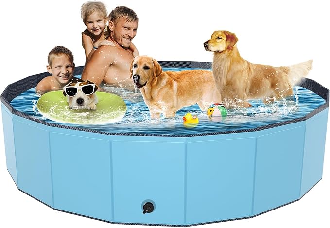 Foldable Dog Pool, YSJILIDE Portable PVC Pet Swimming Pool, Collapsible Plastic Bath for for Large Medium Small Dogs & Kids (XXXL-79"x 16" Blue)-PawvioPets