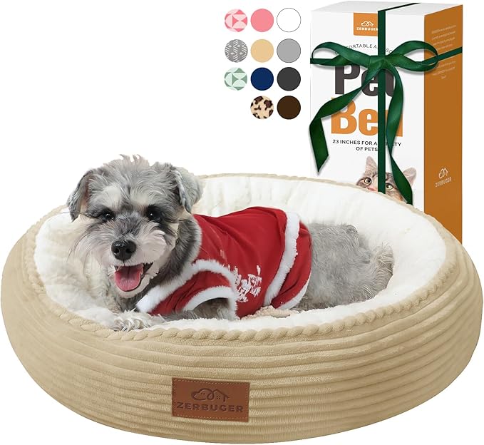Cat Bed, 20In Dog Beds for Small Dogs, Calming Cat & Dog Beds for Indoor Pets, Pet Beds Comfortable Donut Round Ultra Soft (Camel, 23" L x 23" W x 6.5" Th)-PawvioPets