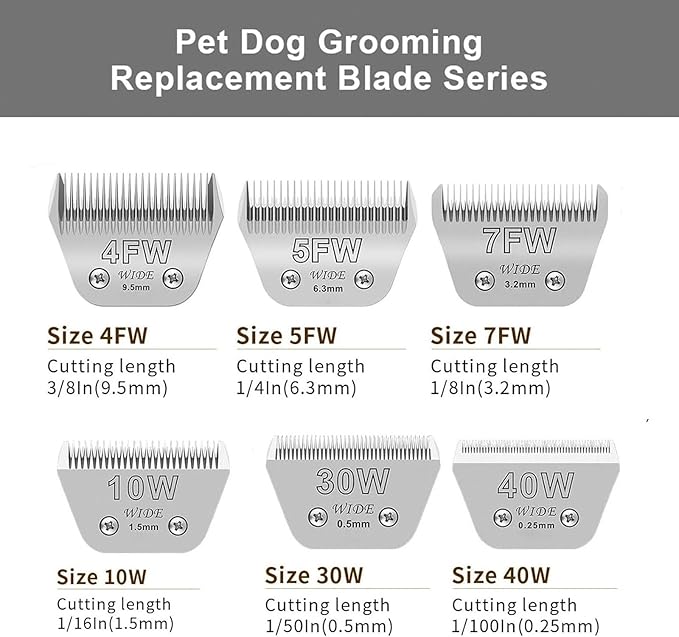 3PCS Wide Blades for Dog Grooming Blades Compatible with Andis,Oster A5,Wahl km10 Dog Clippers Stainless Steel Blades Blades for Animal Dog,Cat,Horse,Silver Size #10W+30W+5FW-PawvioPets