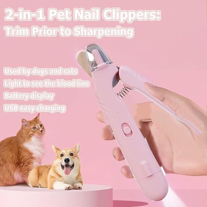 2 In 1 Pet Nail Clipper and Grinder, Professional Electric Rechargeable Pet Nail Fast Trimmer, Painless, Claw Care Grooming, Smoothing, Silent - Shockproof, For Small, Large Dogs & Cats, upgraded-PawvioPets