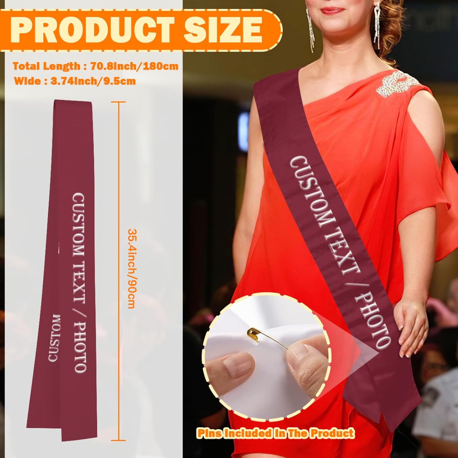 Custom Sash,Personalized Birthday Sash with Text Photo,Customized Bachelorette Sash Quote Sash Bride to Be Sash Color Optional (No decorative edge, Maroon)