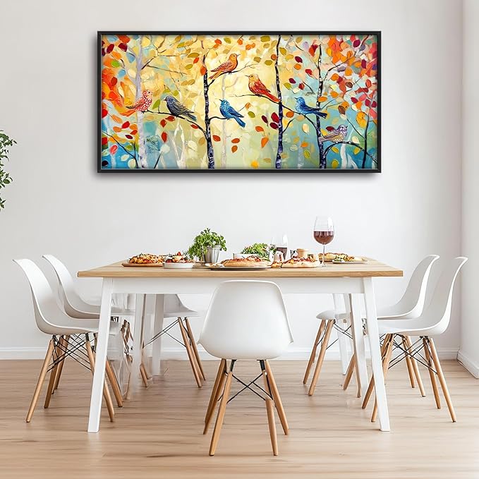 Extra Large Framed Abstract Bird Forest Wall Art,Colorful Birds Birch Tree Wall Decor Pictures for Living Room,Canvas Print Painting Modern Artwork Bedroom Office Bathroom Home Decor 60L x 30W-PawvioPets