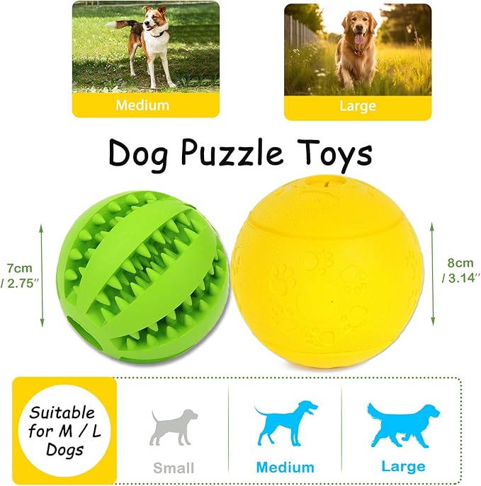 Dog Puzzle Toy, Treat and Dental Balls, Interactive Treat Dispensing Toy for Dogs, Durable Puppy Toys for Teething Small Dogs, Rubber Teeth Balls, Slow Feeder, 2-Pack (Medium Large)-PawvioPets