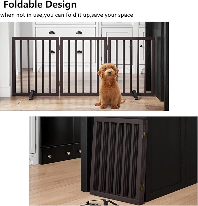 Dog Gates for Doorways Stair House Freestanding Pet Gates for Dogs Wooden Dog Gate with Support Feet Indoor Fence-PawvioPets