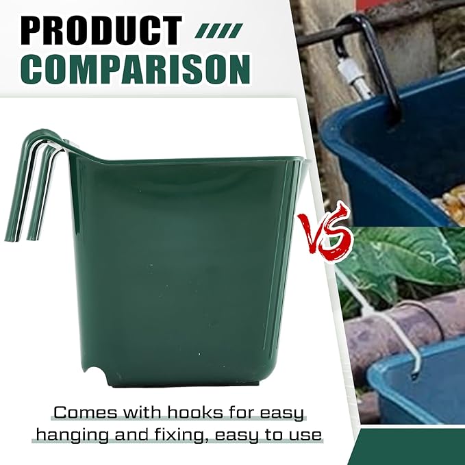 4 Pack 15 Quart Horse Feeders for Stall Hook Over Hanging Fence Hay Feeder Mountable Livestock Plastic Feed Bucket for Farm Stalls Pasture, Stable to Feed Horses Sheep Cattle Cows Etc(Green)-PawvioPets