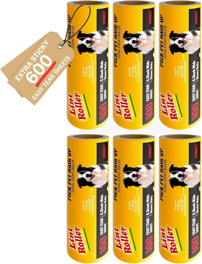 6.3" Large Surface Lint Roller Refills, Extra Sticky Roller for Clothing, Pet Hair, Furniture Cleaning, 6 Refills Total 600 Sheets-PawvioPets