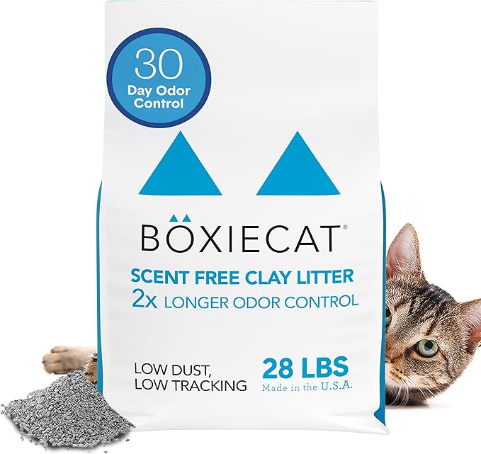 Boxie® Unscented 30 Day Odour Control Clumping Clay Cat & Kitty Litter 28 lb, 99.9% Dust-Free, Hard Flat Top® Clumps, No Fragrances No Fillers, Long-Lasting, Easy to Scoop-PawvioPets