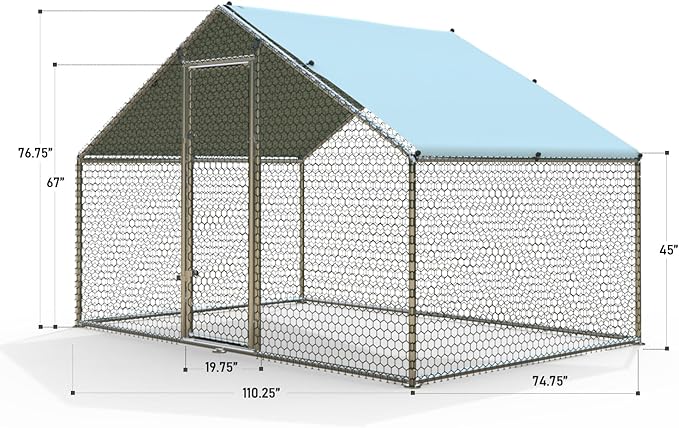 1.26’’ Large Metal Chicken Coop Walk in, Chicken Pen for Chickens, Outdoor Chicken Runs Coops Dog Kennel, Spire Roofed Chicken Runs for Yard with Anti-Ultraviolet Cover(9.8’Lx6.6’Wx6.4’H)-PawvioPets
