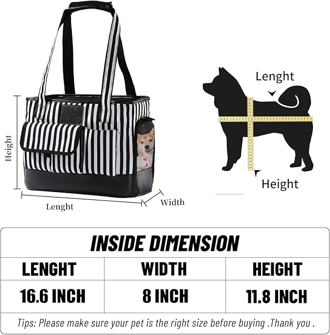 Cat Carrier, Dog Carrier, Pet Carrier, Foldable Waterproof Premium PU Leather Oxford Cloth Dog Purse, Portable Bag Carrier for Small to Medium Cat and Small Dog - Black White Stripes New-PawvioPets