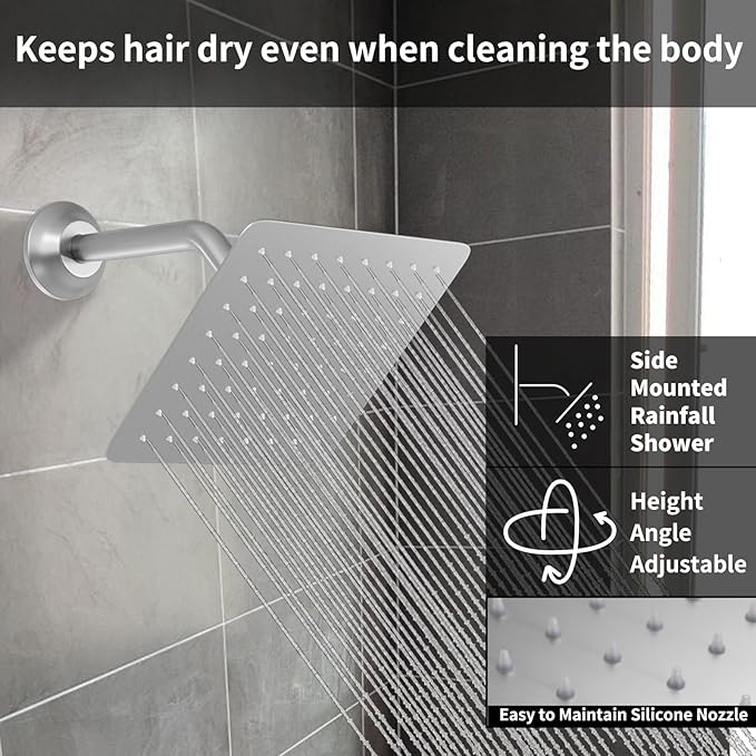 Brushed Nickel Shower System Set Temperature Display Push Button Shower Faucet with 12 inch and 8 inch Wall Mount Full Body Shower Head and Handheld Shower-PawvioPets