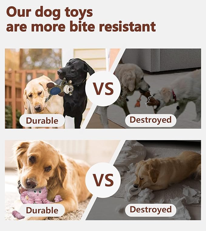 2Pack Dog Toys for Large Dog - Plush Squeaky Medium & Small Dog Toys - Stuffed Animals Puppy Toys - (Monkey+Octopus Pink)-PawvioPets