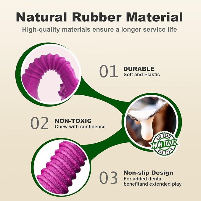 Dog Toys for Aggressive Chewers, Dog Toys for Medium Large Dogs, Natural Rubber Dog Chew Toys with Beef Flavor, Indestructible Chew Toys for Aggressive Chewers (Purple)-PawvioPets