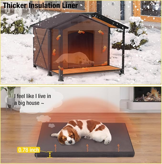Aivituvin Outdoor Dog House with Chewproof Strong Metal Frame Insulated Outside Dog Kennel Weatherproof for Medium to Large Dogs, (41.5" L x 41.4" D x 34.1" H)-PawvioPets