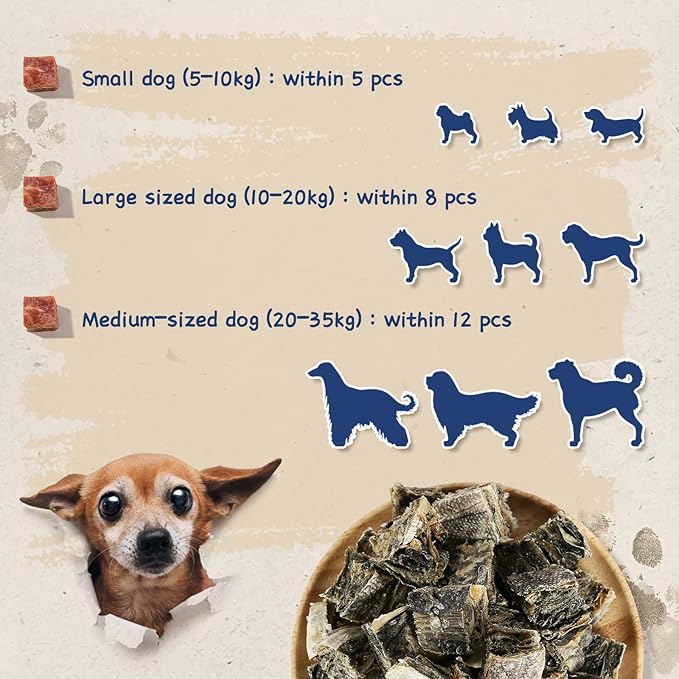 Cod Skin Cubes Dog Treat, Chew Fish Skins Rolls w/Taurine, One-Ingredient Grain Free Healthy Dog Treat, Rich in Omega3, 8 oz-PawvioPets