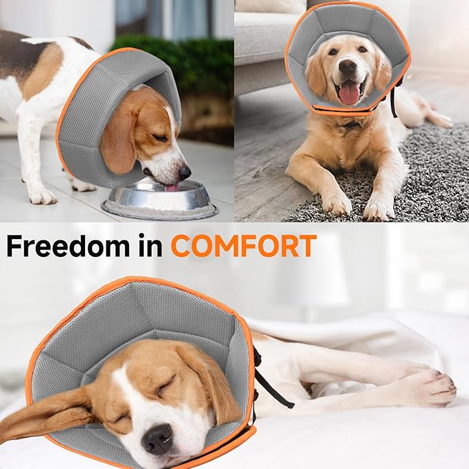 Dog Cone Collar M, Soft Cones for Large Medium Small Dogs,Adjustable Dog Cone Alternative to Stop Licking, Comfy Elizabethan Collar for After Surgery Wound Healing & Hot Spots Orange-PawvioPets