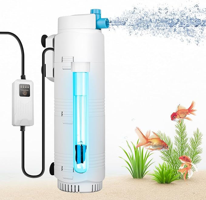 Aquarium U-V Filter with Programmable Timer for 40–160 Gallon Fish Turtle Tanks, Internal Submersible Power Filter with Bio Sponge, Adjustable Flow & Aeration for Freshwater Saltwater-PawvioPets