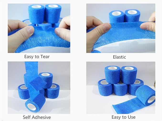 6 Pack 2" x 5 Yards Self Adhesive Bandage Wrap Breathable Cohesive Vet Wrap for Pets, Elastic Self-Adherent Tape for Sports, Wrist, Ankle (Blue)-PawvioPets