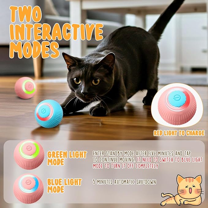 6 Pack Interactive Cat Ball Toy for Indoor Automatic Smart Rolling Ball with LED Light 2 Modes Electric Self Rolling Toy for Large and Small Puppy Kitten-PawvioPets