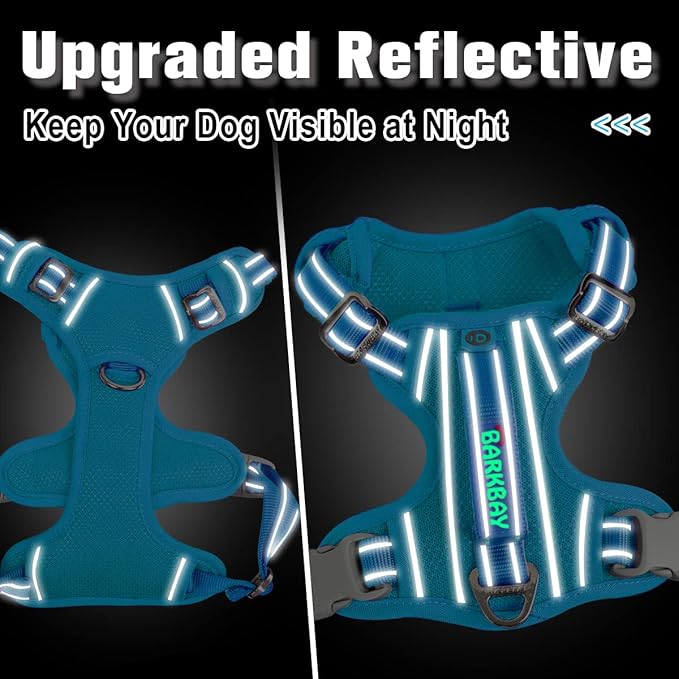 BARKBAY Dog Harness No Pull with ID Tag Pocket - Heavy Duty, Reflective, Easy Control for Large Dogs(Blue,XL)-PawvioPets