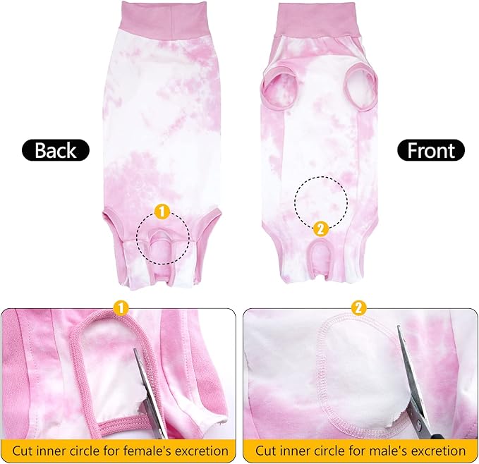 Breathable Dog Recovery Suit for Medium Large Dogs Onesie Tie Dye Pjs for Abdominal Wounds, Shedding, Prevent Licking S Pink2-PawvioPets