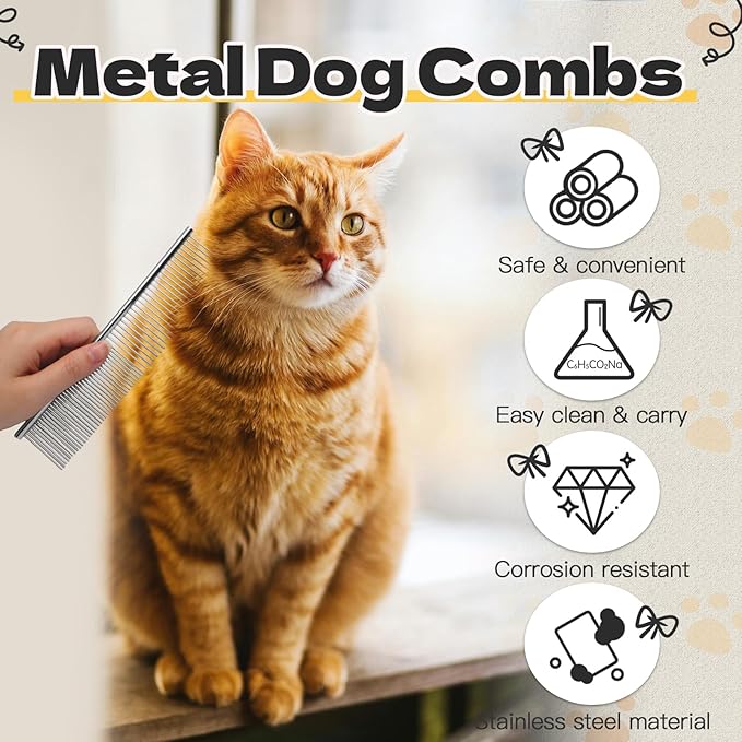 Biaungdo 2 Pcs Dog Grooming Combs Set, Metal Dog Comb for Removing Tangles and Knot, Cat Brush Grooming Tool for Long Haired Pets-PawvioPets