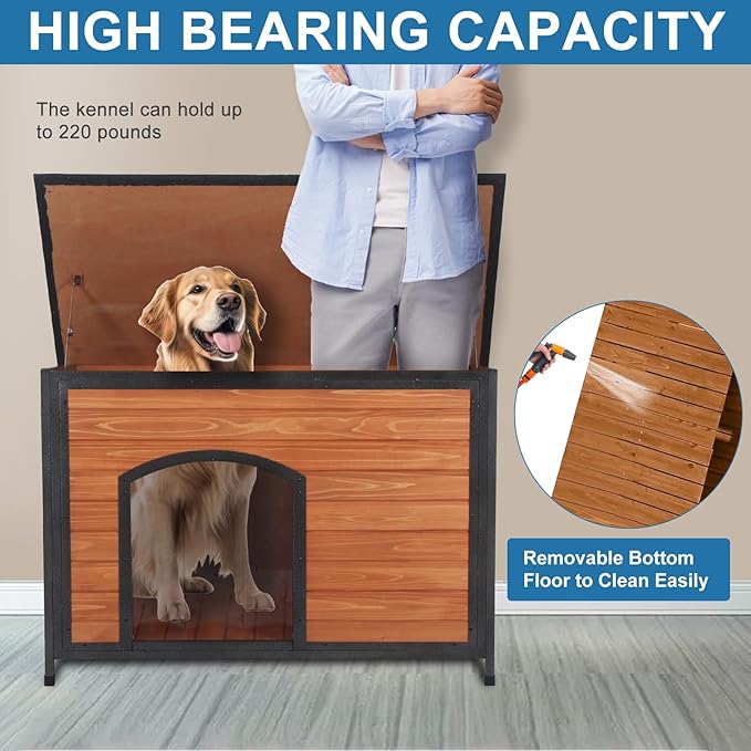 Dog House Outdoor Insulated 43.3" L Large Dog Kennel 6 Sides All-Round Foam Winter Weatherproof for Small Medium Large Dogs with Strong Metal Chew Proof Frame-PawvioPets