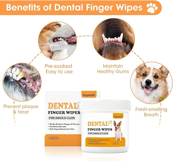 Finger Brushes for Dental Care of Pets, Teeth Cleaning Finger Wipes, Dog Dental Wipes, Reduce Plaque & Tartar, Freshen Breath, Safe & Natural Pet Dental Wipes for Dogs Teeth-PawvioPets