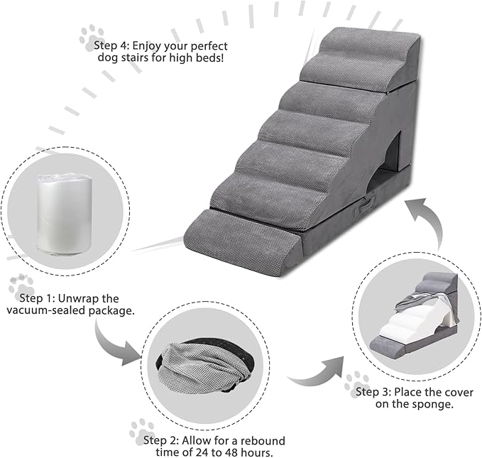Dog Stairs & Steps for High Beds 30-36 inches High Tall, LitaiL Pet Stairs/Steps for High Beds 34 inch High for Small Large Dogs, Non-Slip 7 Steps Dog Ramps for Old Dogs/Cats-PawvioPets