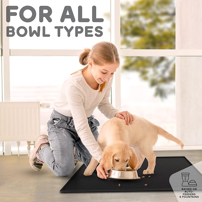 Dog Food Mat - Raised Edges Dogs Mat for Food and Water Prevent Spill, Waterproof Cat Food Mats Protect Floors, Easy Clean Dog Bowl Mats for Food and Water, Silicone Pet Food Tray-PawvioPets