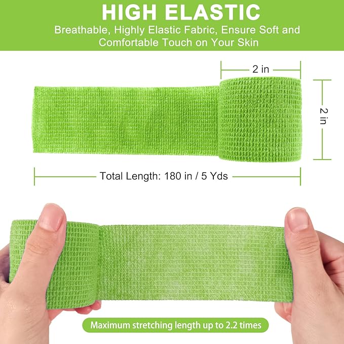 24 Pack Self Adhesive Bandage Wrap 2 Inch, Cohesive Medical Tape for Sports, Elastic Vet Wrap for Athletic, Ankle, Wrist Sprains, Pet First Aid-PawvioPets