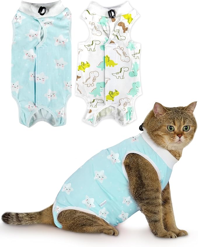 ANWA 2 Pack Cat Recovery Suit - Breathable Cat Onesie for Cats After Surgery Female, Kitten Surgery Recovery Suit Female Abdominal Wounds-PawvioPets