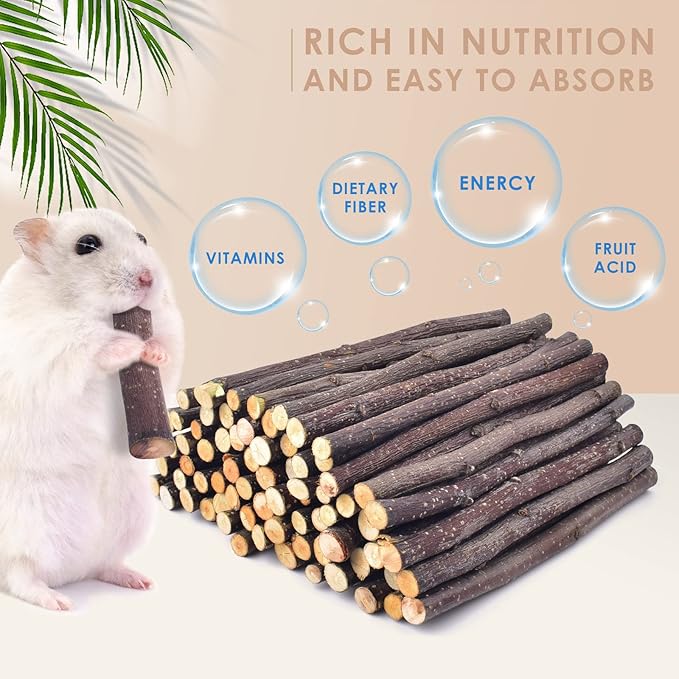 Bissap 460g/16.2oz Apple Sticks for Rabbits, Natural Bunny Chew Toys and Treats for Chinchilla Guinea Pig Hamster Gerbil Small Animals Pet Apple Wood Stick Toys Teeth Grinding-PawvioPets