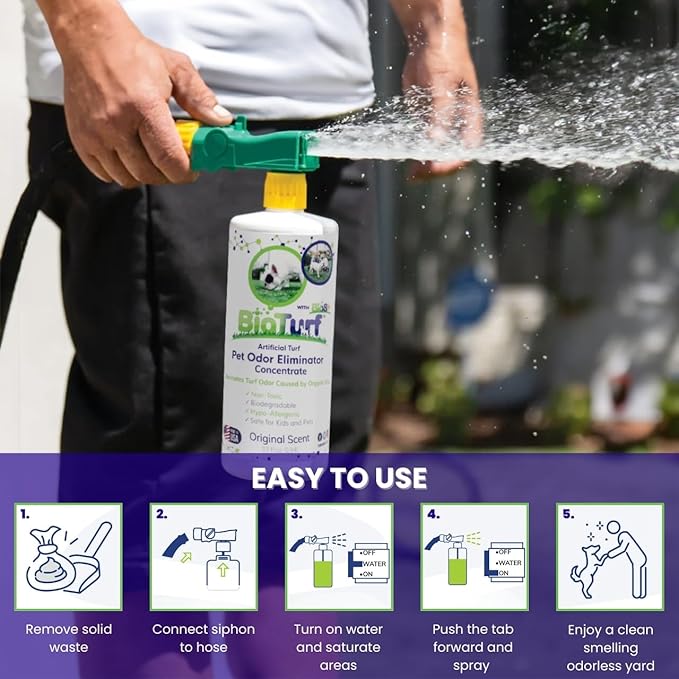 BioS+ Odor Eliminator Concentrate – Artificial Turf Cleaner for Pet Urine Outdoor & Yard Deodorizer for Dog Urine and Waste – Enzyme Formula, Safe for Pets, Kids & Plants – 1 Gallon-PawvioPets