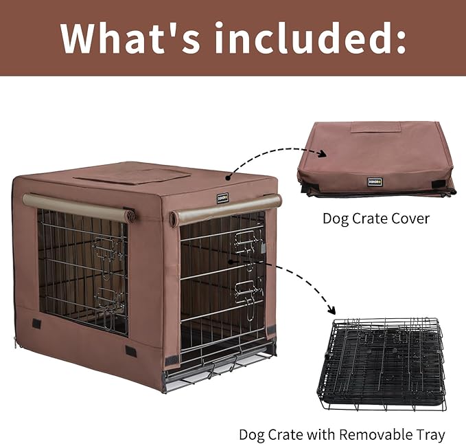 DONORO Dog Crates for Small Size Dogs Indoor Double Door Dog Kennels & Houses for Puppy and Cats, Collapsible Metal Contour Dog Cages (Brown, 24.0" L x 18.0" W x 20.0" H)-PawvioPets