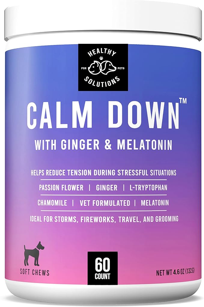 Calming Chews for Dogs - Dog Calming Treats for Anxiety & Stress Relief with Melatonin and Ginger - Aid with Storms, Grooming, Fireworks, Separation, Travel, Motion Sickness, & Sleep - 60 Soft Chews-PawvioPets